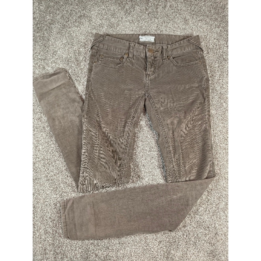 Free People Brown Corduroy Skinny Pants Low Rise Size 26 Fine Wale Trousers